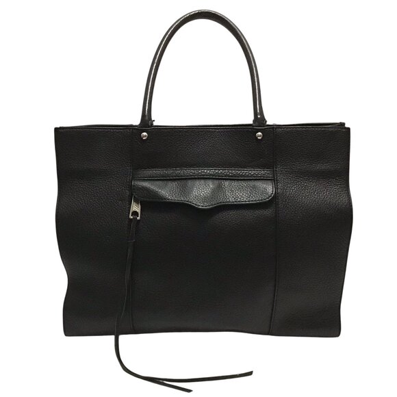 Rebecca Minkoff MAB Carryall Tote Black Leather Large Purse Metal Feet Spacious - Picture 1 of 9